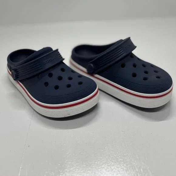 Crocs Kids Navy Clogs with white stripe size 10 - Picture 2 of 10